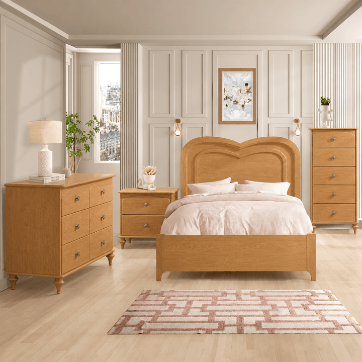 Natart - Greta ‘’4-in-1’’ Convertible crib with heart shaped decorative molding - Wheat Natart Juvenile - Convertible Crib - 16003.10 Tiny Toes in Dreamland