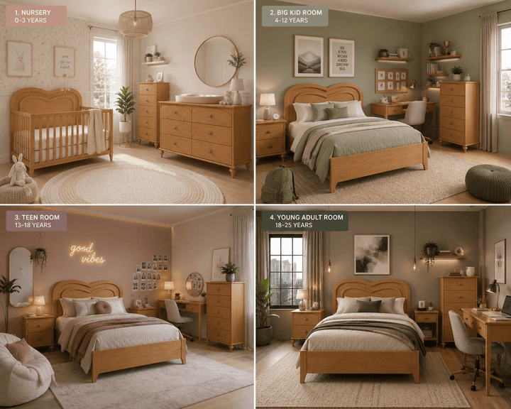 Natart - Greta ‘’4-in-1’’ Convertible crib with heart shaped decorative molding - Wheat Natart Juvenile - Convertible Crib - 16003.10 Tiny Toes in Dreamland