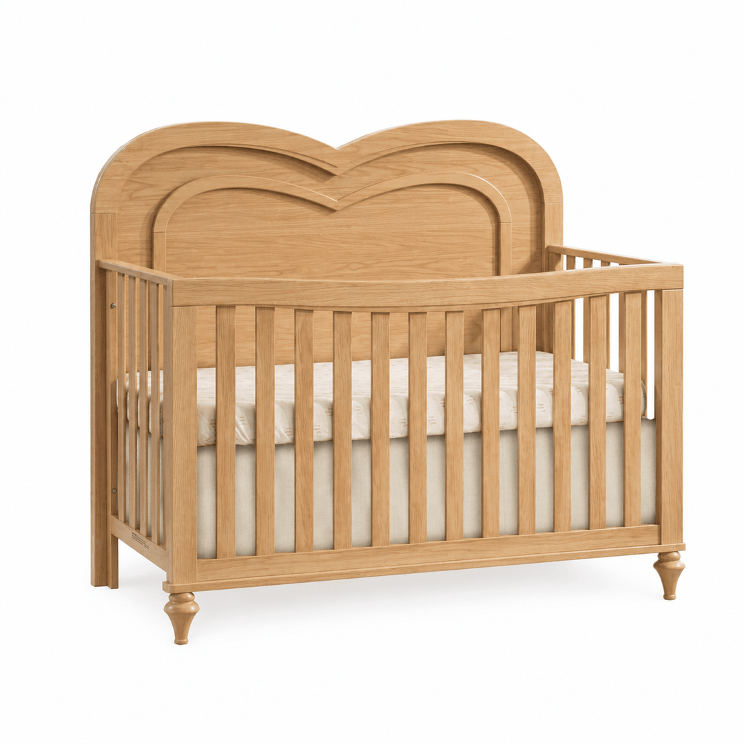 Natart - Greta ‘’4-in-1’’ Convertible crib with heart shaped decorative molding - Wheat Natart Juvenile - Convertible Crib - 16003.10 Tiny Toes in Dreamland