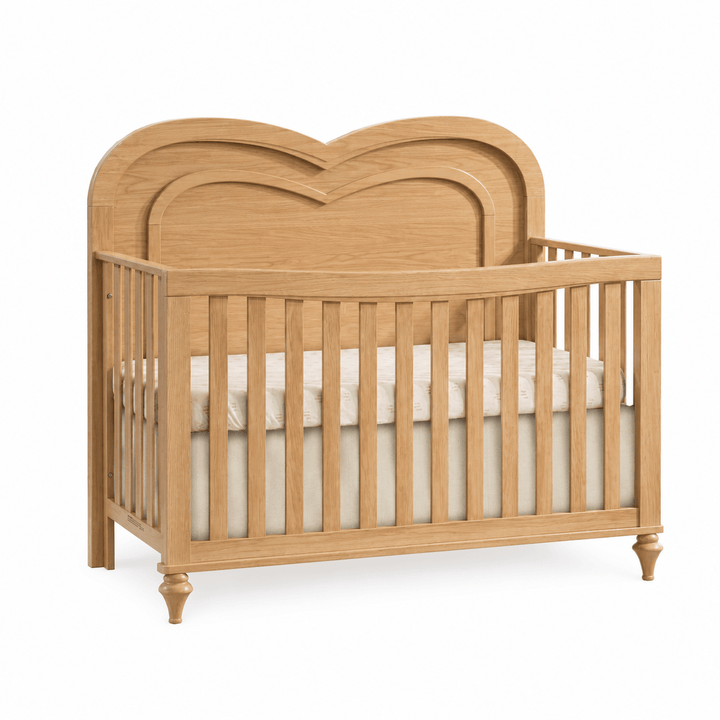 Natart - Greta ‘’4-in-1’’ Convertible crib with heart shaped decorative molding - Wheat Natart Juvenile - Convertible Crib - 16003.10 Tiny Toes in Dreamland