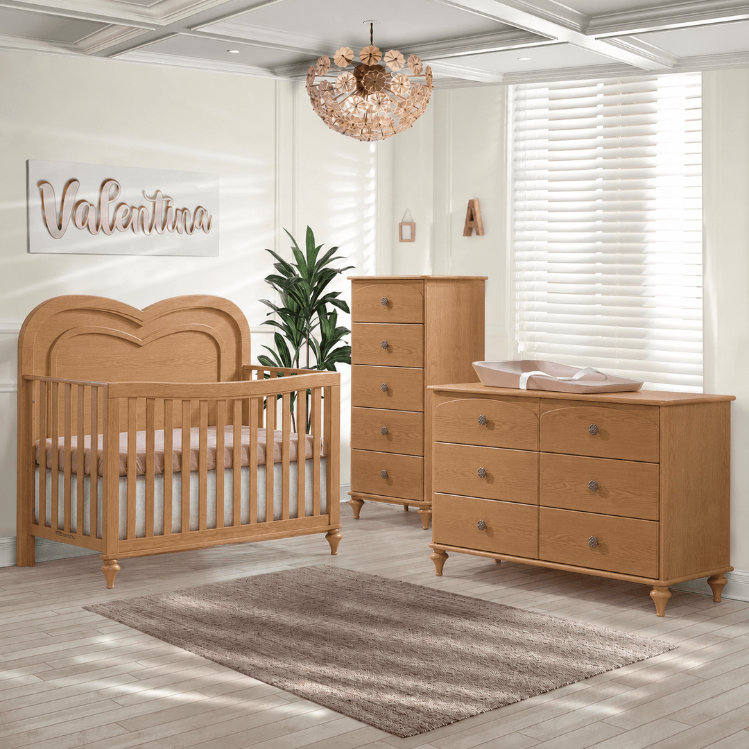 Natart - Greta ‘’4-in-1’’ Convertible crib with heart shaped decorative molding - Wheat Natart Juvenile - Convertible Crib - 16003.10 Tiny Toes in Dreamland