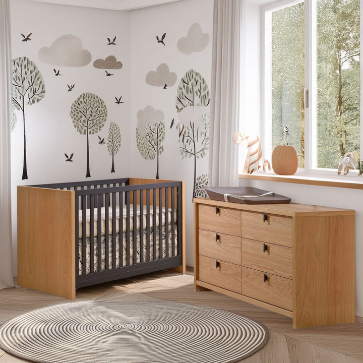 Natart - Linea - Oak and Black - Standard Crib Natart Juvenile - Convertible Crib - 19003.62 Tiny Toes in Dreamland