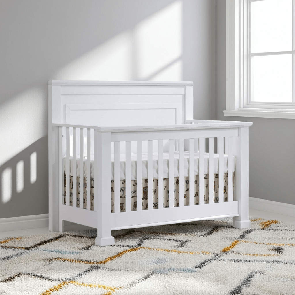 Natart - Taylor SET “5 - in - 1” Convertible crib and dresser - White Natart Juvenile - Nursery Furniture Sets - 65003-70-65046-70-KD-SET Tiny Toes in Dreamland