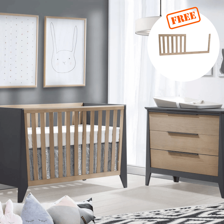 Nest Juvenile Flexx - Classic Crib and XL Dresser - Graphite and Natural Nest Juvenile - Nursery Furniture Sets - 95033.52 - 95001.52 - SET Tiny Toes in Dreamland