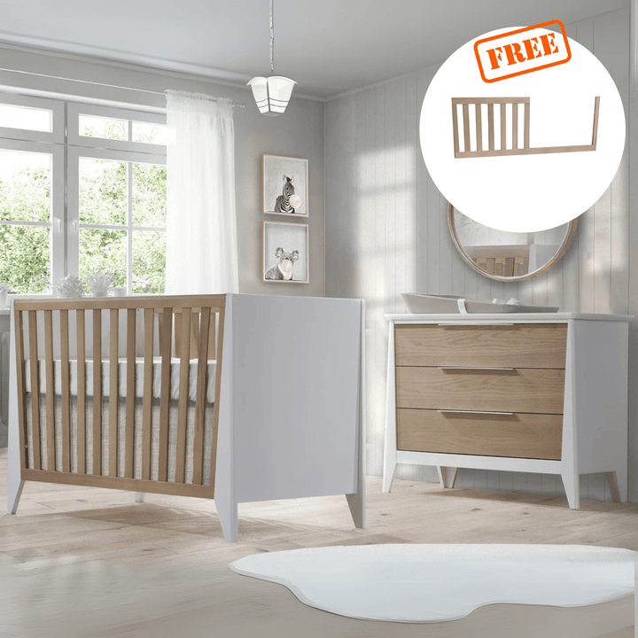 Nest Juvenile Flexx - Classic Crib and XL Dresser - White and Natural Nest Juvenile - Nursery Furniture Sets - 95033.02 - 95001.02 - SET Tiny Toes in Dreamland