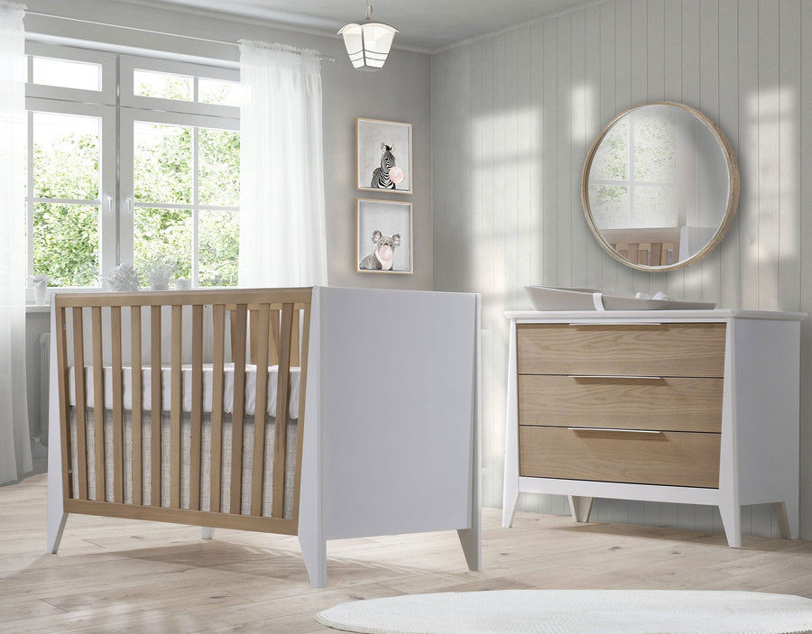 Nest Juvenile Flexx - Classic Crib and XL Dresser - White and Natural Nest Juvenile - Nursery Furniture Sets - 95033.02 - 95001.02 - SET Tiny Toes in Dreamland