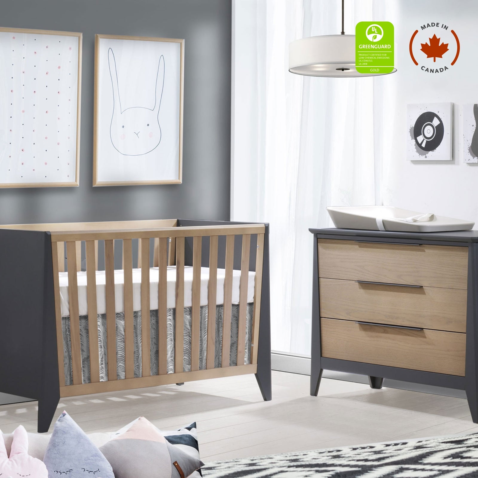 Nest Juvenile - Flexx Premium 3 Drawer Dresser XL - Graphite / Natural Wheat Nest Juvenile - Baby and Kids Dressers - 95033.52 Tiny Toes in Dreamland