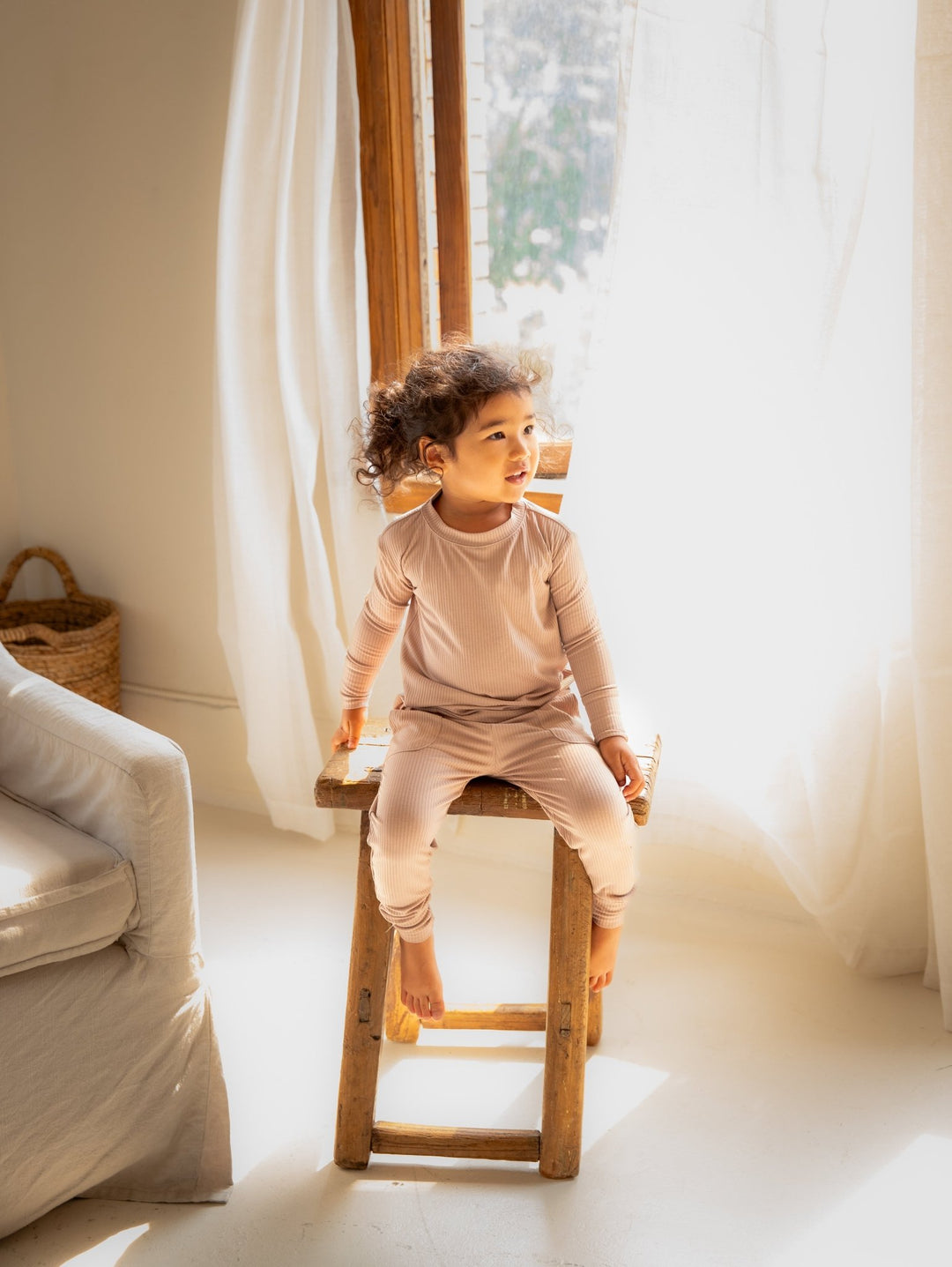 Sandy Taupe Ribbed Bamboo 2 - Piece Long Sleeve Jogger Set Lulush The Label Kids Clothing - Baby & Toddler Sleepwear - JS-RB-TPE-12 Tiny Toes in Dreamland