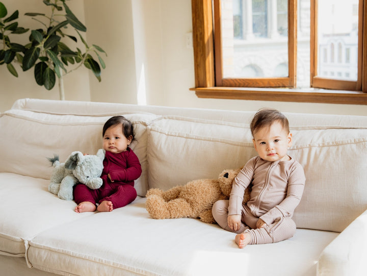 Sandy Taupe Ribbed Bamboo Convertible Zippered Romper Lulush The Label Kids Clothing - Baby & Toddler Sleepwear - CZS-RB-TPE-0 Tiny Toes in Dreamland