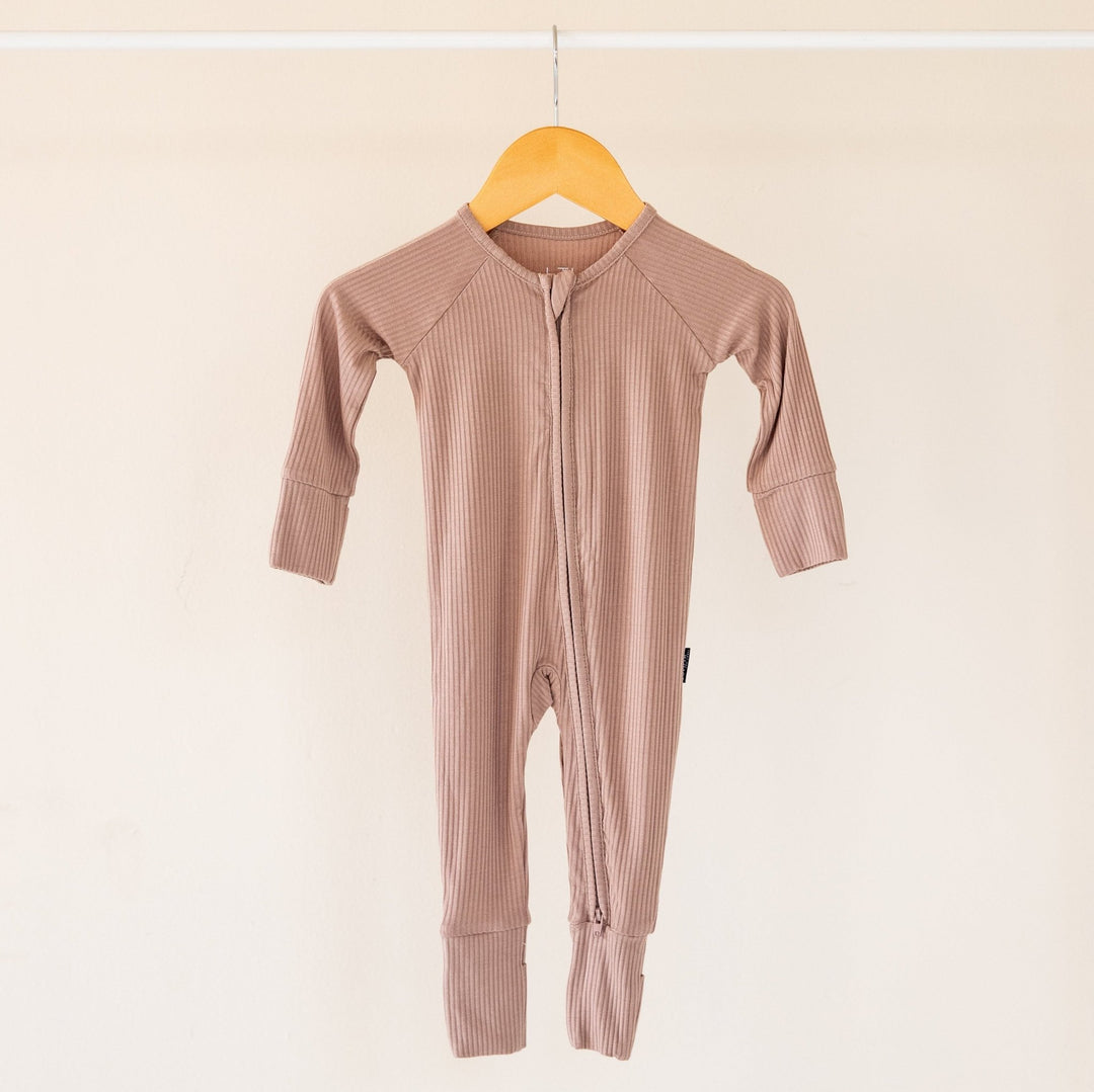 Sandy Taupe Ribbed Bamboo Convertible Zippered Romper Lulush The Label Kids Clothing - Baby & Toddler Sleepwear - CZS-RB-TPE-0 Tiny Toes in Dreamland