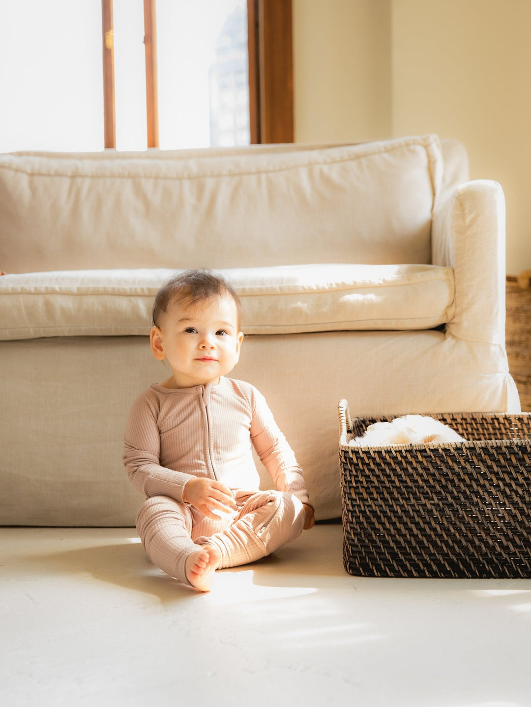 Sandy Taupe Ribbed Bamboo Convertible Zippered Romper Lulush The Label Kids Clothing - Baby & Toddler Sleepwear - CZS-RB-TPE-0 Tiny Toes in Dreamland