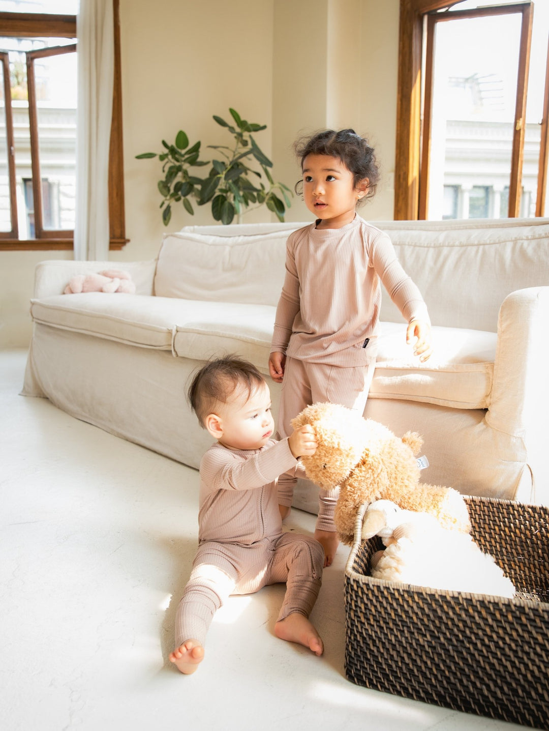 Sandy Taupe Ribbed Bamboo Convertible Zippered Romper Lulush The Label Kids Clothing - Baby & Toddler Sleepwear - CZS-RB-TPE-0 Tiny Toes in Dreamland