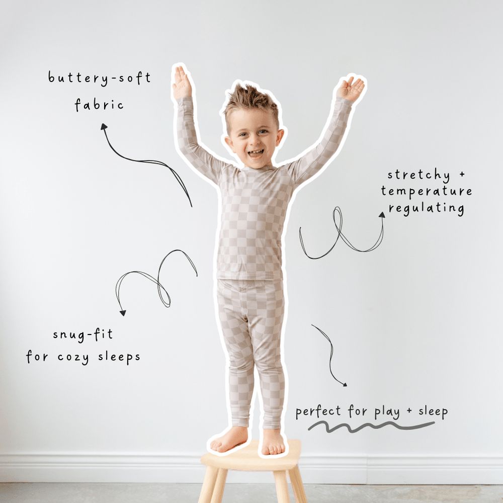 Taupe Checkerboard Two - Piece Pajama Set Lulush The Label Kids Clothing - Baby & Toddler Sleepwear - sku-51316712079657 Tiny Toes in Dreamland
