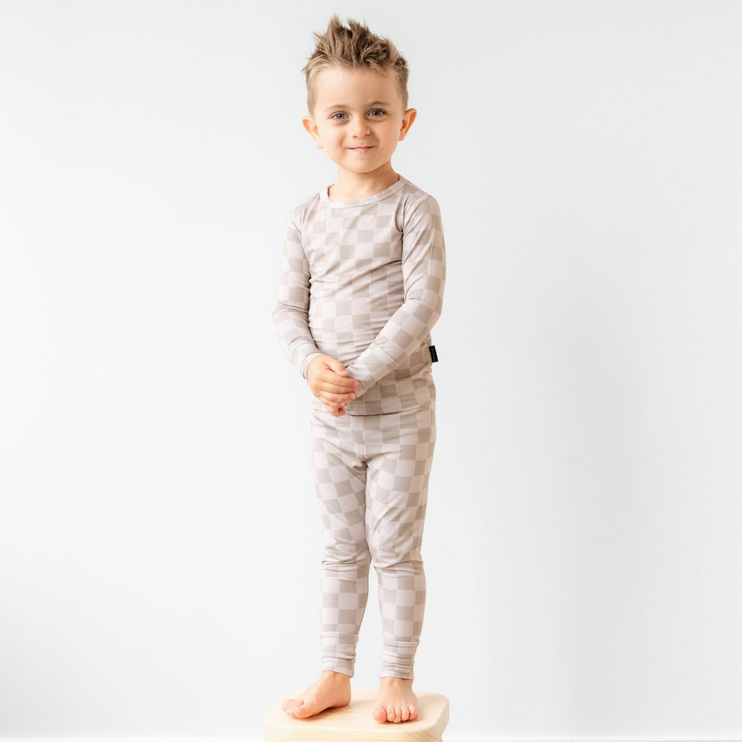 Taupe Checkerboard Two - Piece Pajama Set Lulush The Label Kids Clothing - Baby & Toddler Sleepwear - sku-51316712079657 Tiny Toes in Dreamland