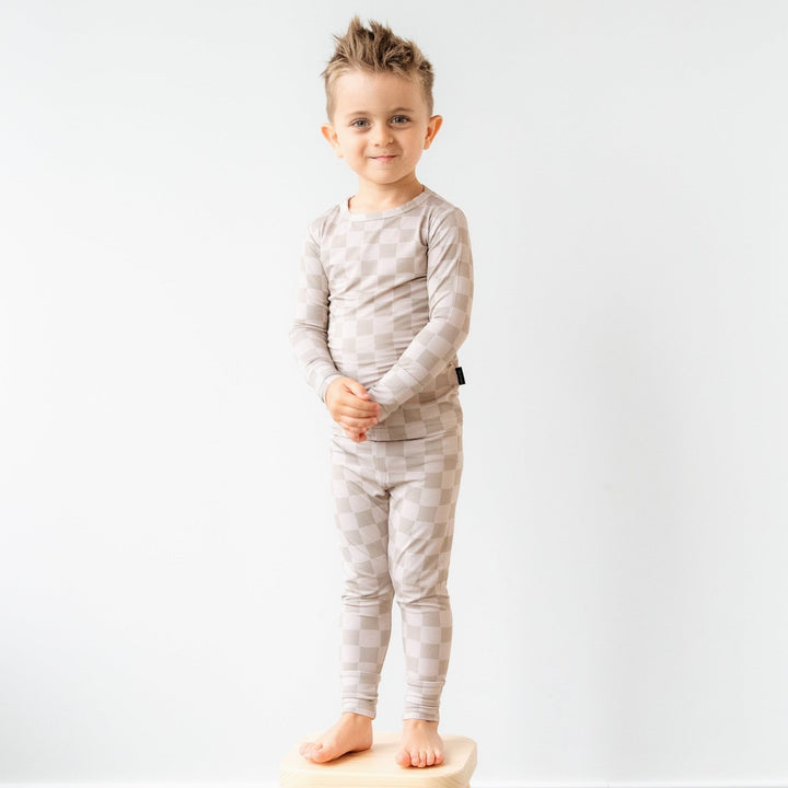 Taupe Checkerboard Two - Piece Pajama Set Lulush The Label Kids Clothing - Baby & Toddler Sleepwear - sku-51316712079657 Tiny Toes in Dreamland