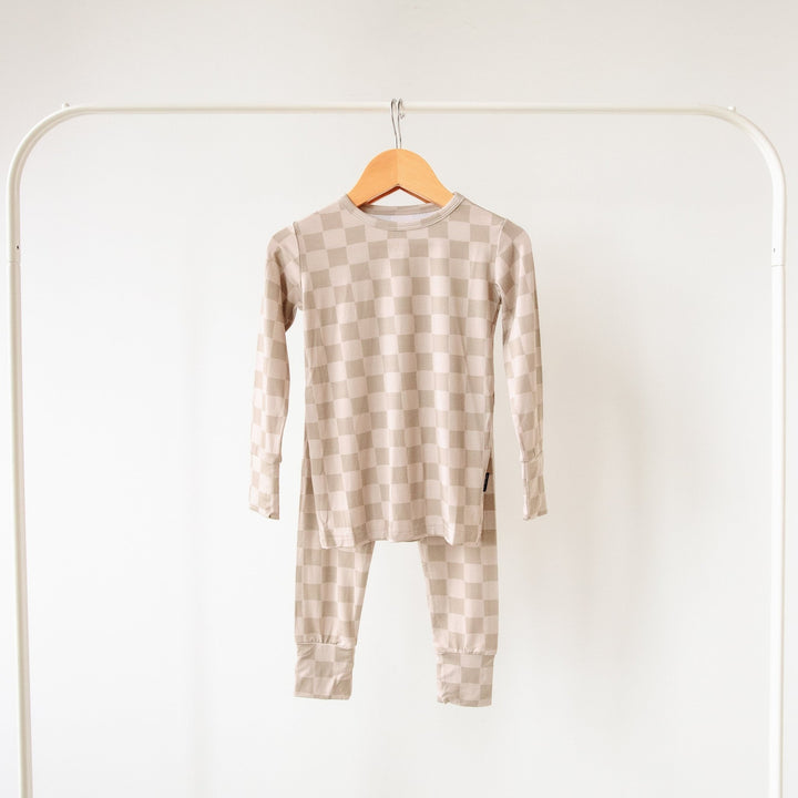 Taupe Checkerboard Two - Piece Pajama Set Lulush The Label Kids Clothing - Baby & Toddler Sleepwear - sku-51316712079657 Tiny Toes in Dreamland