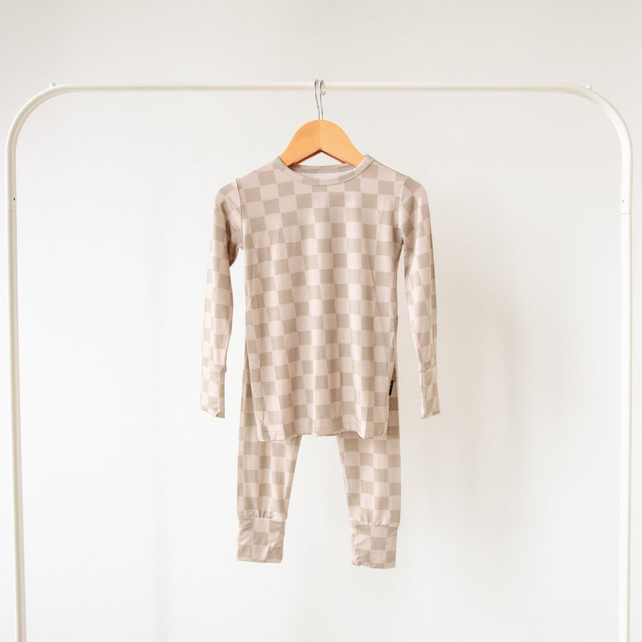 Taupe Checkerboard Two - Piece Pajama Set Lulush The Label Kids Clothing - Baby & Toddler Sleepwear - sku-51316712079657 Tiny Toes in Dreamland