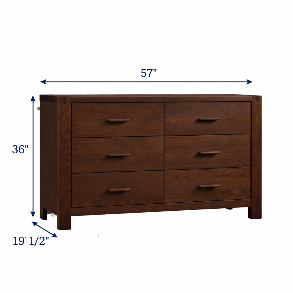 Toscano Double 57’’ Dresser (Dark Brown leather handles) - Walnut Natart Juvenile - Baby and Kids Dressers - 11036.38 Tiny Toes in Dreamland