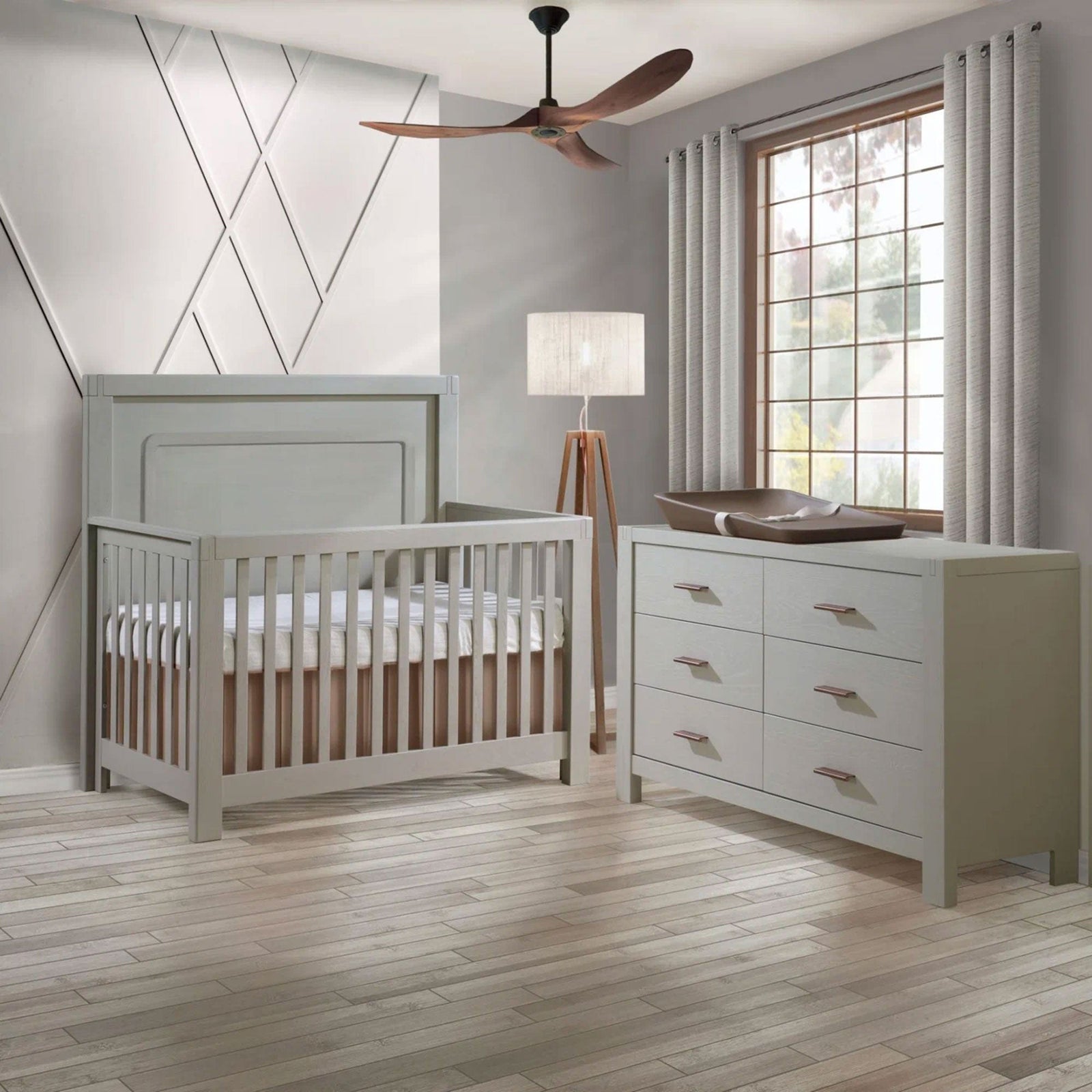 Toscano King 66’’ Dresser (Dark Brown leather handles) - Dove Natart Juvenile - Baby and Kids Dressers - 11046.34 Tiny Toes in Dreamland