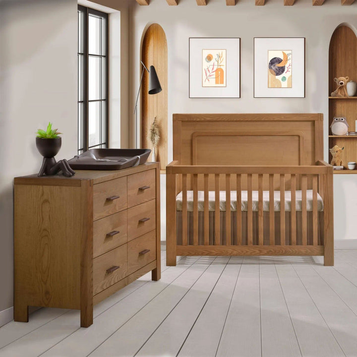 Toscano King 66’’ Dresser (Dark Brown leather handles) - Wheat Natart Juvenile - Baby and Kids Dressers - 11046.10 Tiny Toes in Dreamland