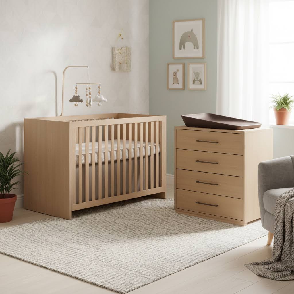 Tulip - Contempo Island Crib and 4 Drawer dresser - Scandinavian Oak (sold as a set only) Tulip - Nursery Furniture Sets - TU5501 - TU5532.41 - SET Tiny Toes in Dreamland