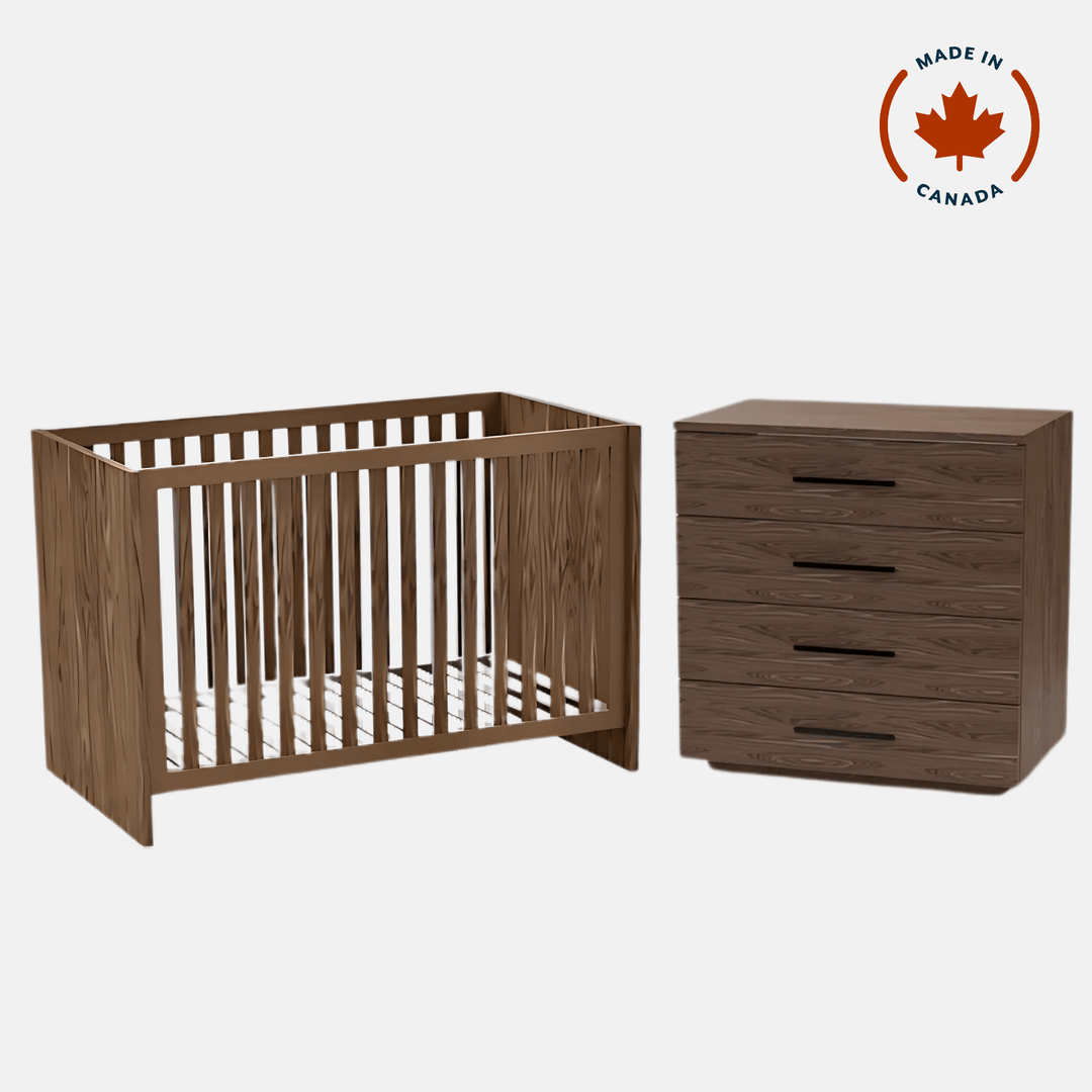 Tulip - Contempo Island Crib and 4 Drawer dresser - Walnut (sold as a set only) Tulip - Nursery Furniture Sets - TU5501 - TU5532 - 67 - SET Tiny Toes in Dreamland