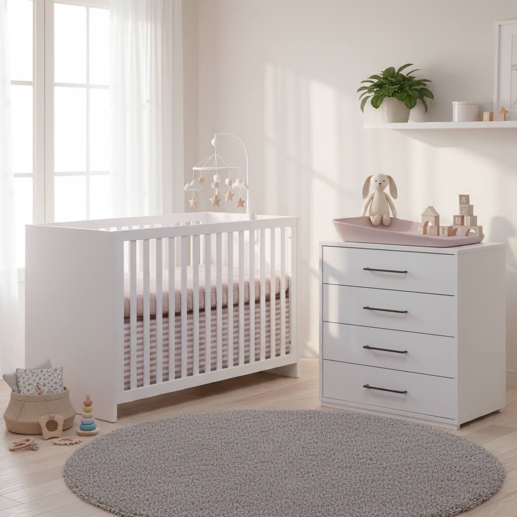 Tulip - Contempo Island Crib and 4 Drawer dresser - White (sold as a set only) Tulip - Nursery Furniture Sets - TU5501 - TU5532.21 - SET Tiny Toes in Dreamland
