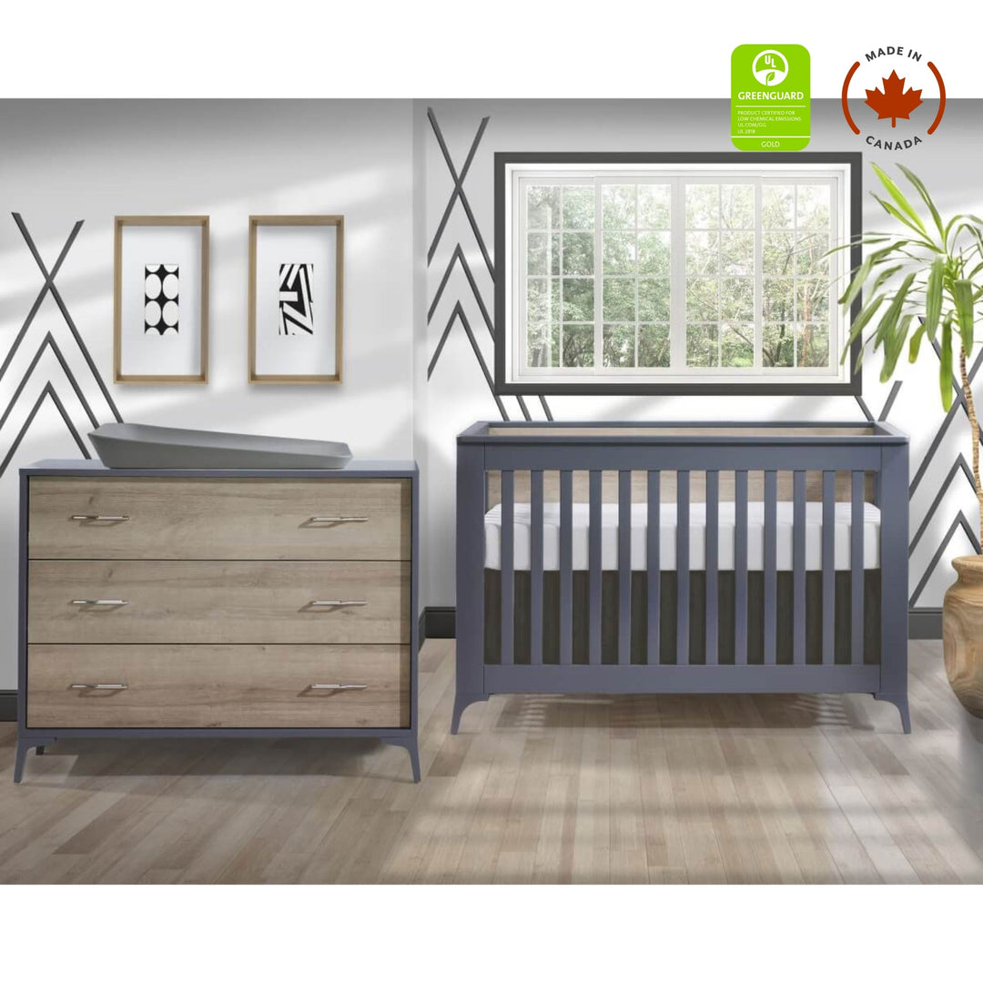 Tulip - Metro Convertible Crib and 3 Drawer Dresser XL (sold as a set only) - Charcoal/Natural Tulip - Nursery Furniture Sets - TU2506 - TU2534 - 15 - SET Tiny Toes in Dreamland