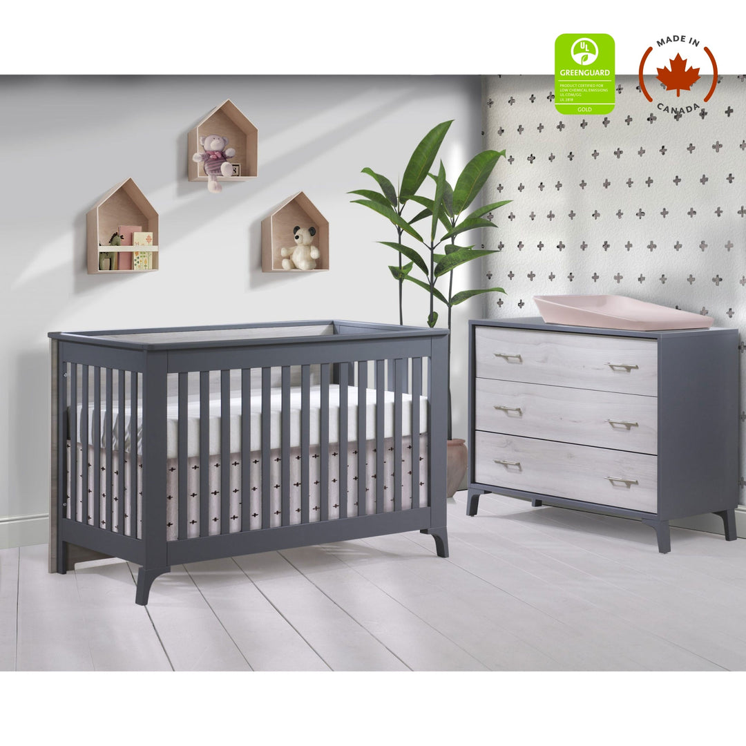 Tulip - Metro Convertible Crib and 3 Drawer Dresser XL (sold as a set only) - Charcoal/Washed Walnut Tulip - Nursery Furniture Sets - TU2506 - TU2534 - 16 - SET Tiny Toes in Dreamland