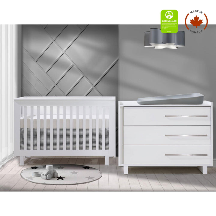 Urban Convertible Crib and 3 Drawer Dresser XL (sold as a set only) - All White Tulip - Nursery Furniture Sets - TU1506 - TU1534 - 21 - SET Tiny Toes in Dreamland