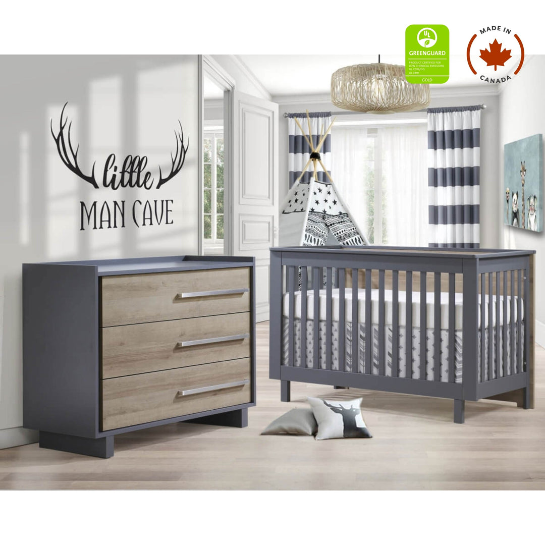 Urban Convertible Crib and 3 Drawer Dresser XL (sold as a set only) - Charcoal/Natural Tulip - Nursery Furniture Sets - TU1506 - TU1534 - 15 - SET Tiny Toes in Dreamland