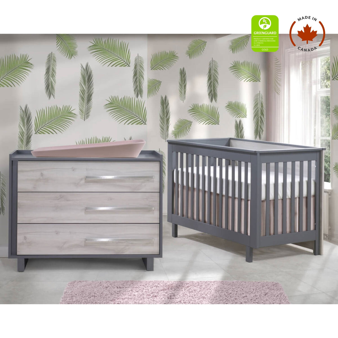 Urban Convertible Crib and 3 Drawer Dresser XL (sold as a set only) - Charcoal/Washed Walnut Tulip - Nursery Furniture Sets - TU1506 - TU1534 - 16 - SET Tiny Toes in Dreamland