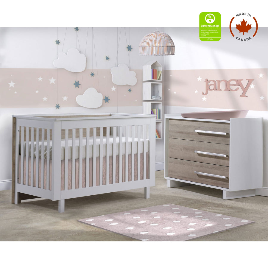 Urban Convertible Crib and 3 Drawer Dresser XL (sold as a set only) - White/Natural Tulip - Nursery Furniture Sets - TU1506 - TU1534 - 19 - SET Tiny Toes in Dreamland