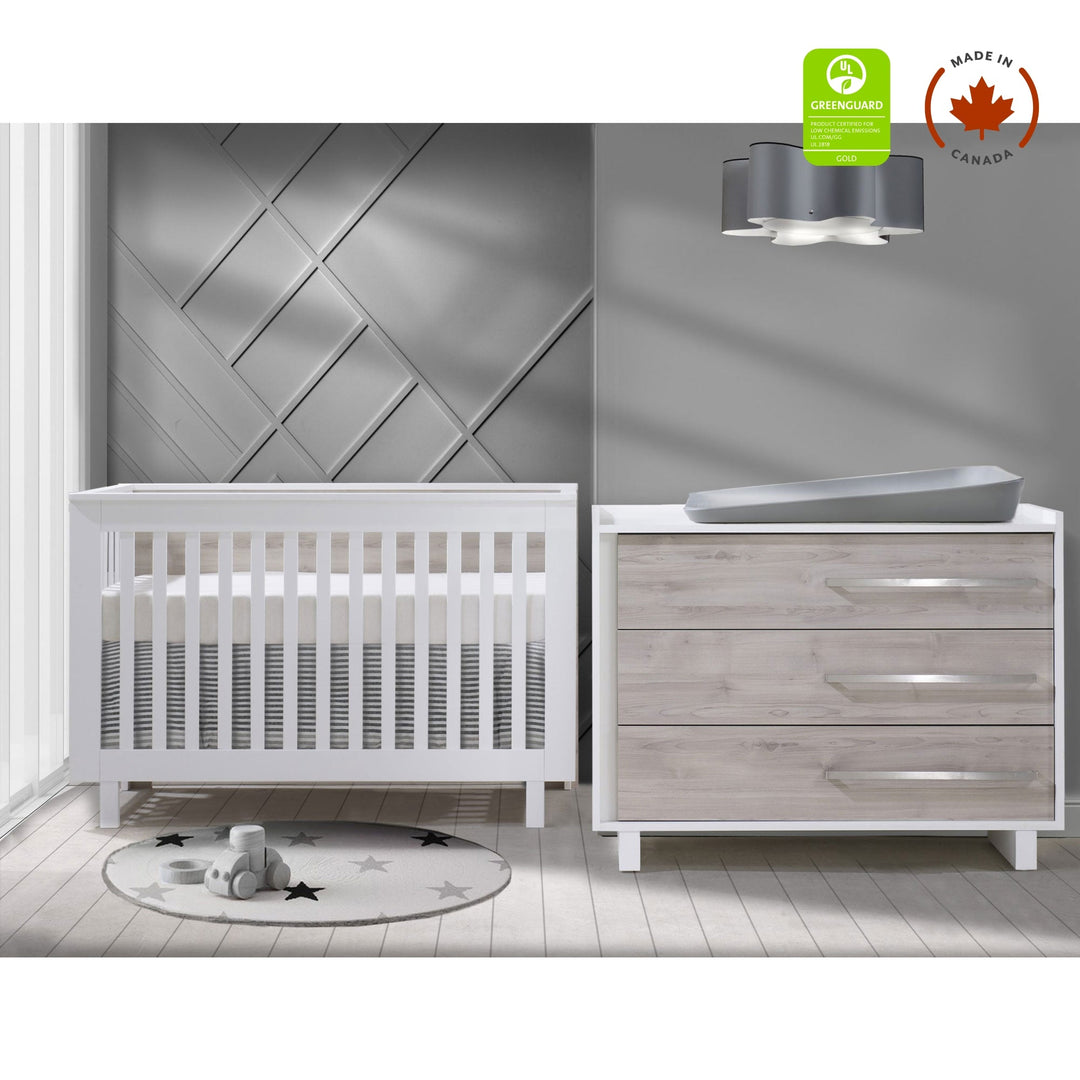 Urban Convertible Crib and 3 Drawer Dresser XL (sold as a set only) - White/Sand Tulip - Nursery Furniture Sets - TU1506 - TU1534 - 20 - SET Tiny Toes in Dreamland